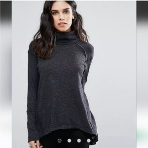 Free People We The Free Split Back Turtleneck Top Long Sleeve in Grey